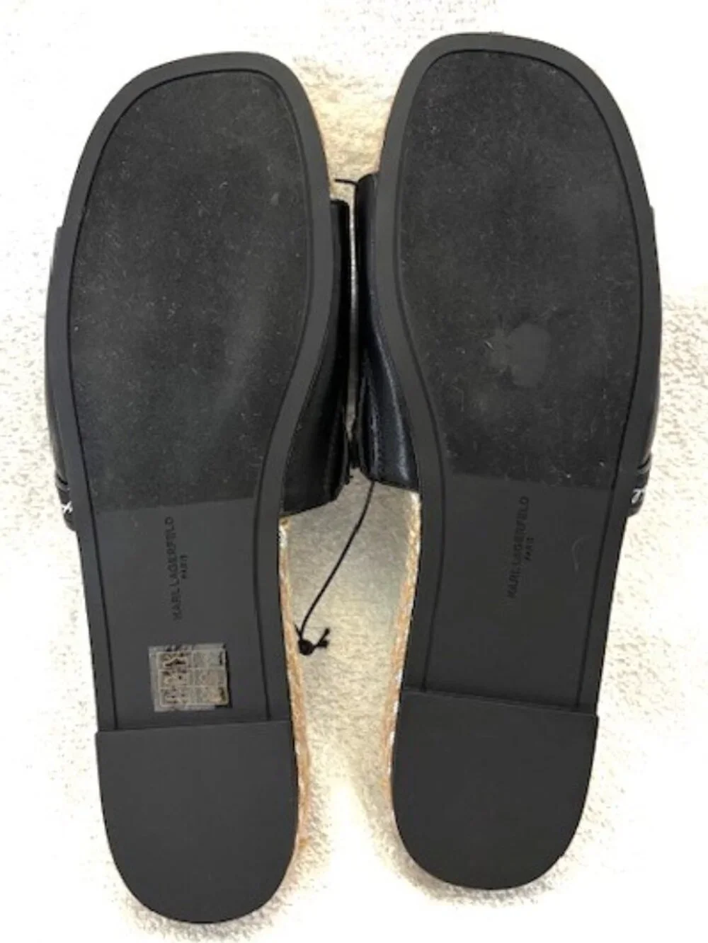 Karl Lagerfeld Paris Tulia black logo embellished slides with jute trim Size 8